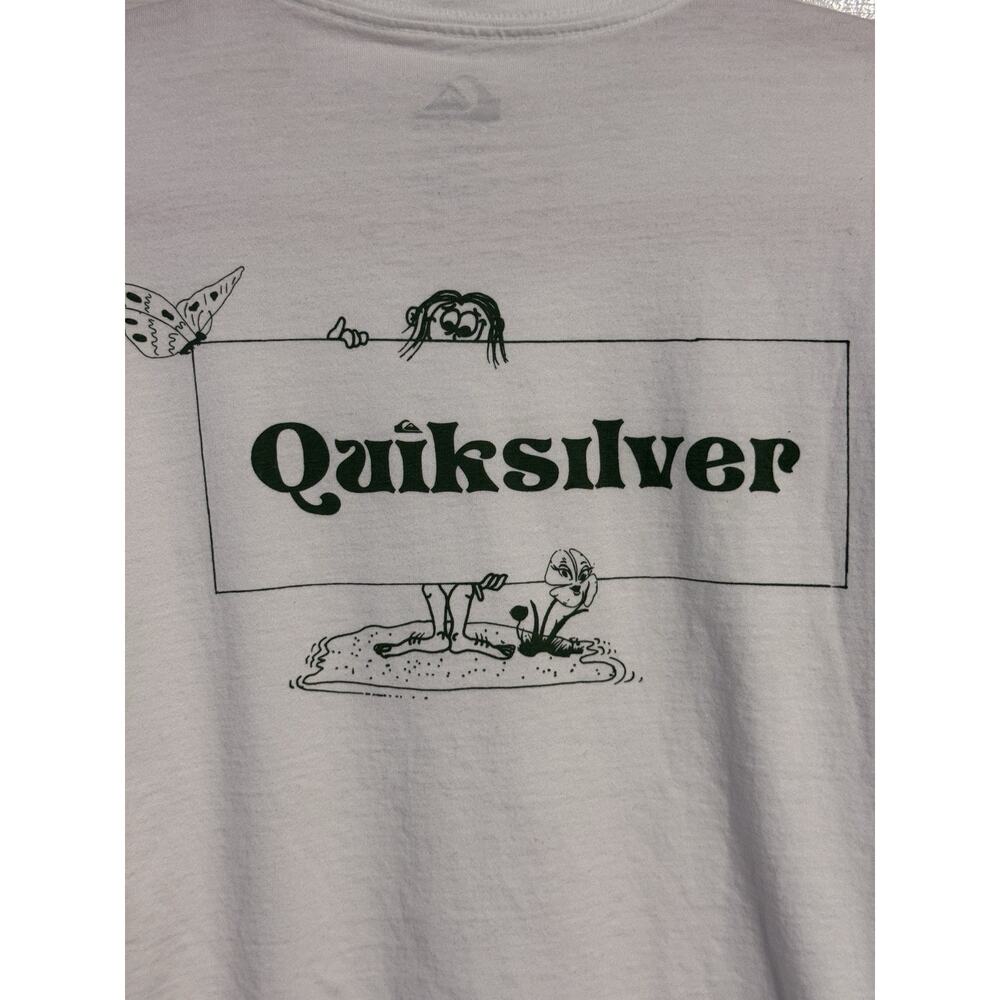 Quiksilver Mens XL White Graphic T Shirt Surf Logo Back Print Casual Tee